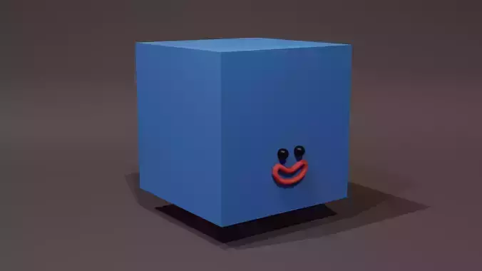 Happy Default Cube Blue - Funny Cartoon Style Lowpoly