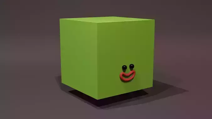 Happy Default Cube Green - Funny Cartoon Style Lowpoly