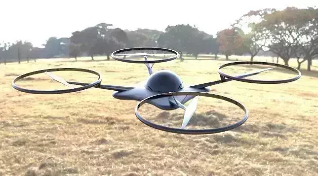 Drone flying in sky