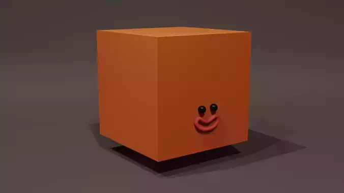 Happy Default Cube Orange - Funny Cartoon Style Lowpoly Low-poly 3D model