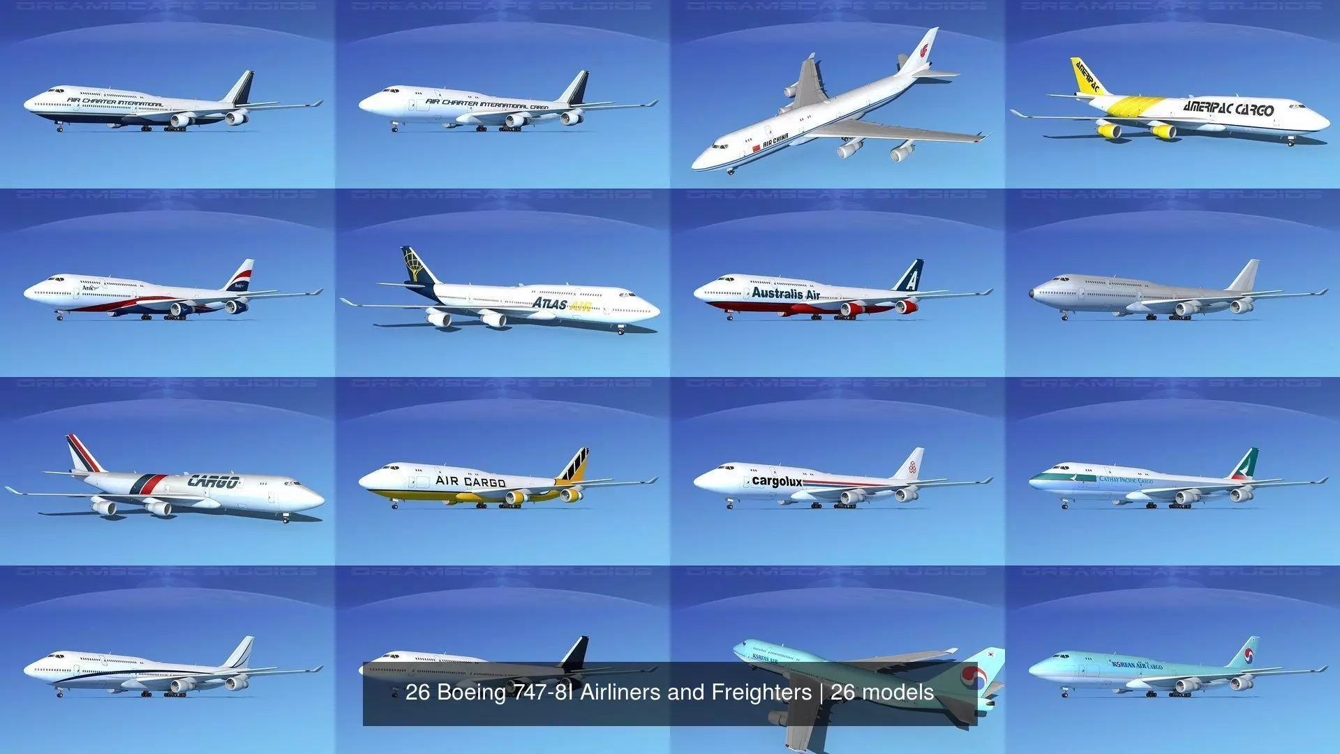 26 Boeing 747-8I Airliners and Freighters 3D Model Collection_1