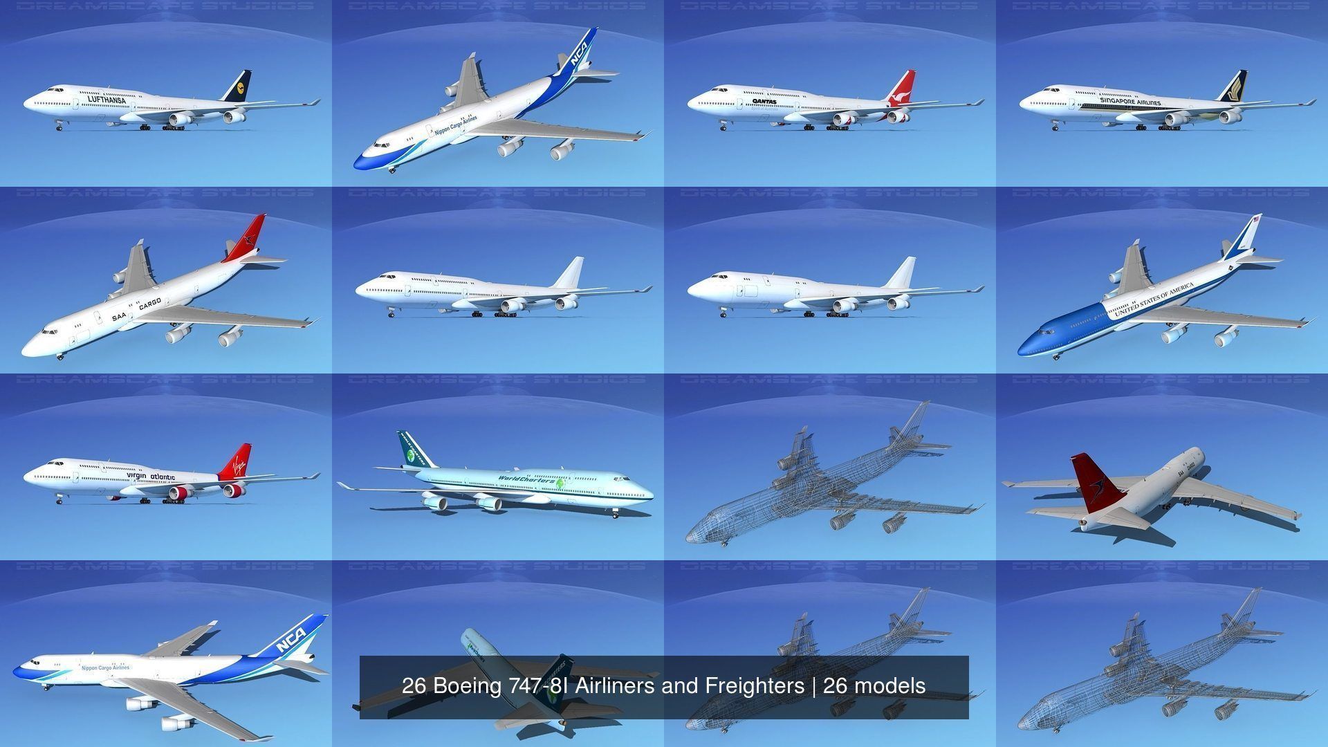 26 Boeing 747-8I Airliners and Freighters 3D Model Collection_3