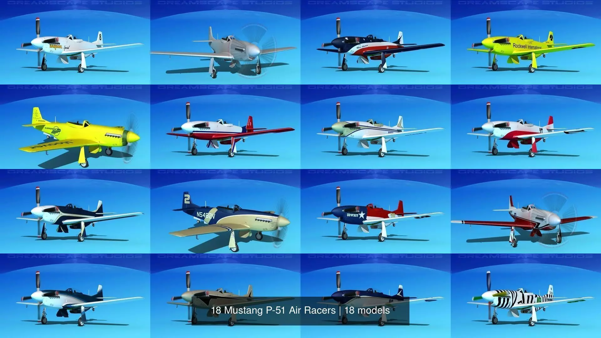 18 Mustang P-51 Air Racers 3D Model Collection_0