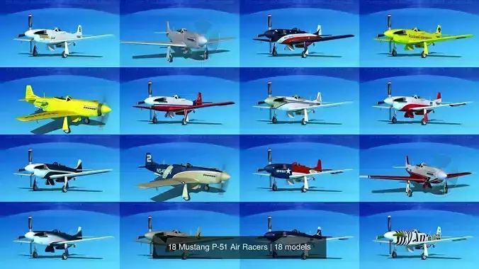 18 Mustang P-51 Air Racers 3D Model Collection