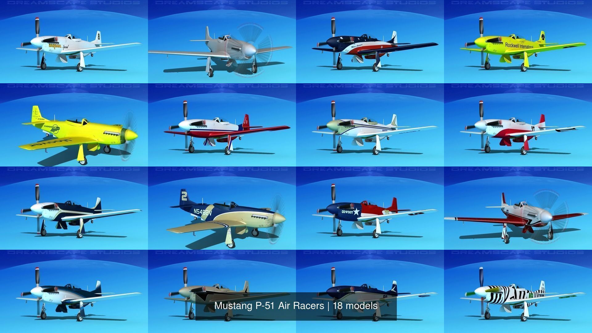 18 Mustang P-51 Air Racers 3D Model Collection_1