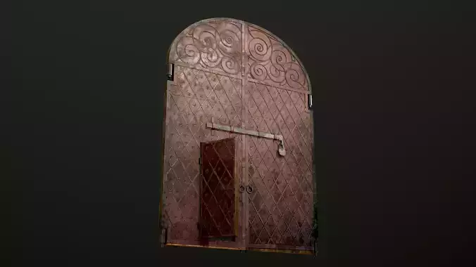 Big Medieval Gate of the Fortress  Low-poly 3D model