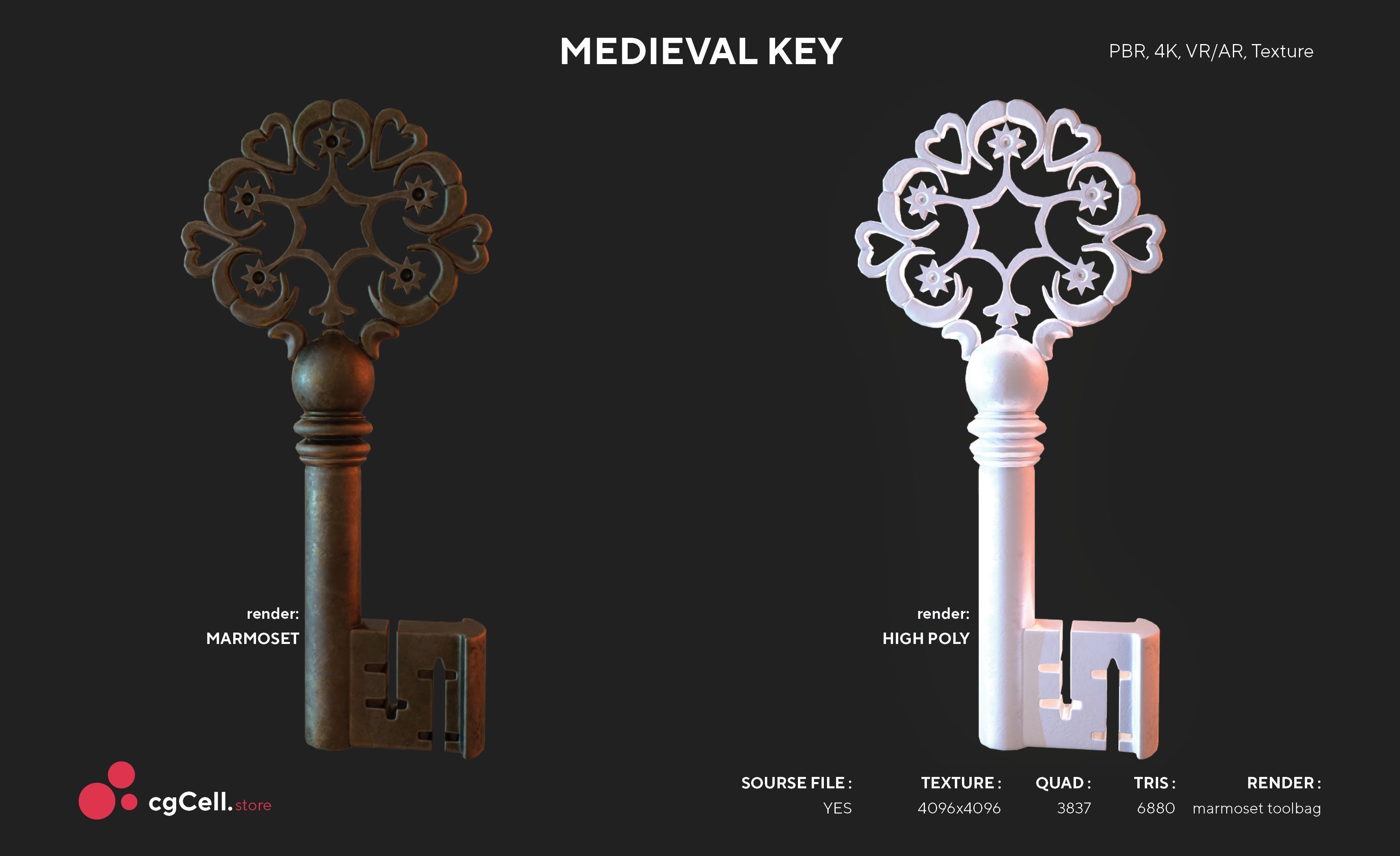 Medieval Keys Set 04 AR low-poly 3D model Low-poly 3D model_6