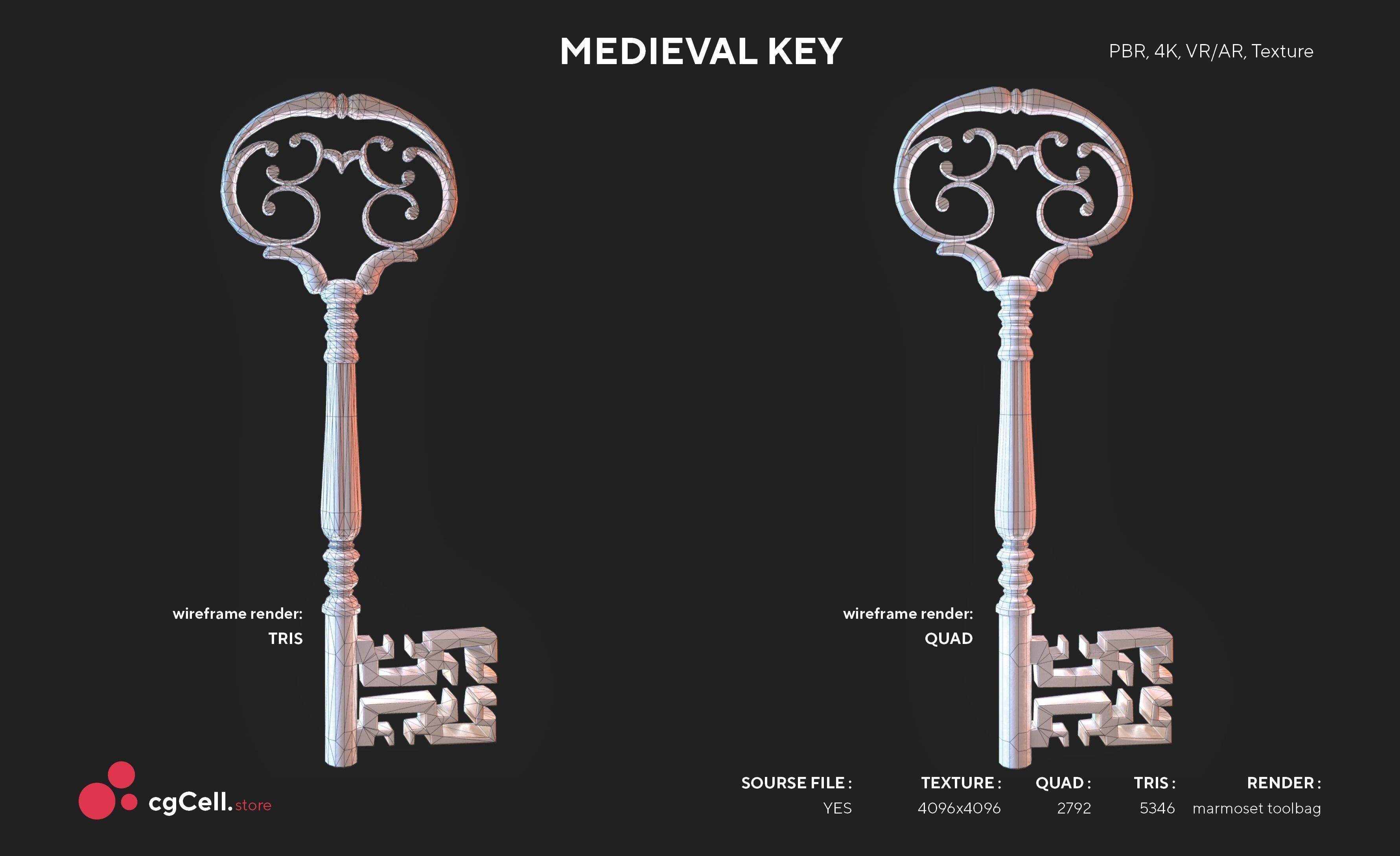 Medieval Keys Set 04 AR low-poly 3D model Low-poly 3D model_7