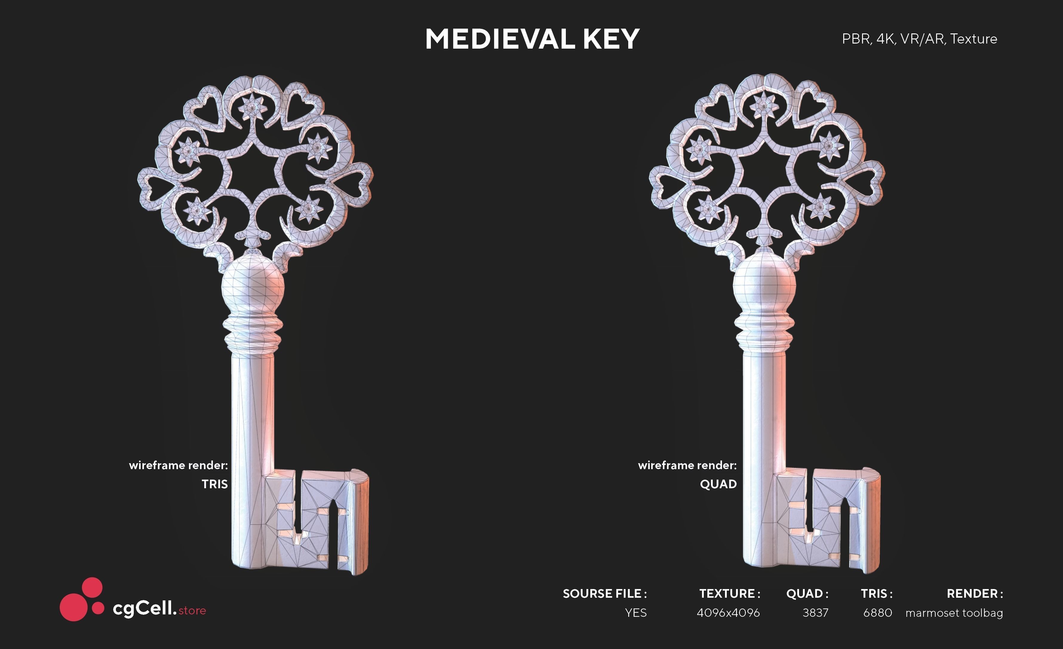 Medieval Keys Set 04 AR low-poly 3D model Low-poly 3D model_5