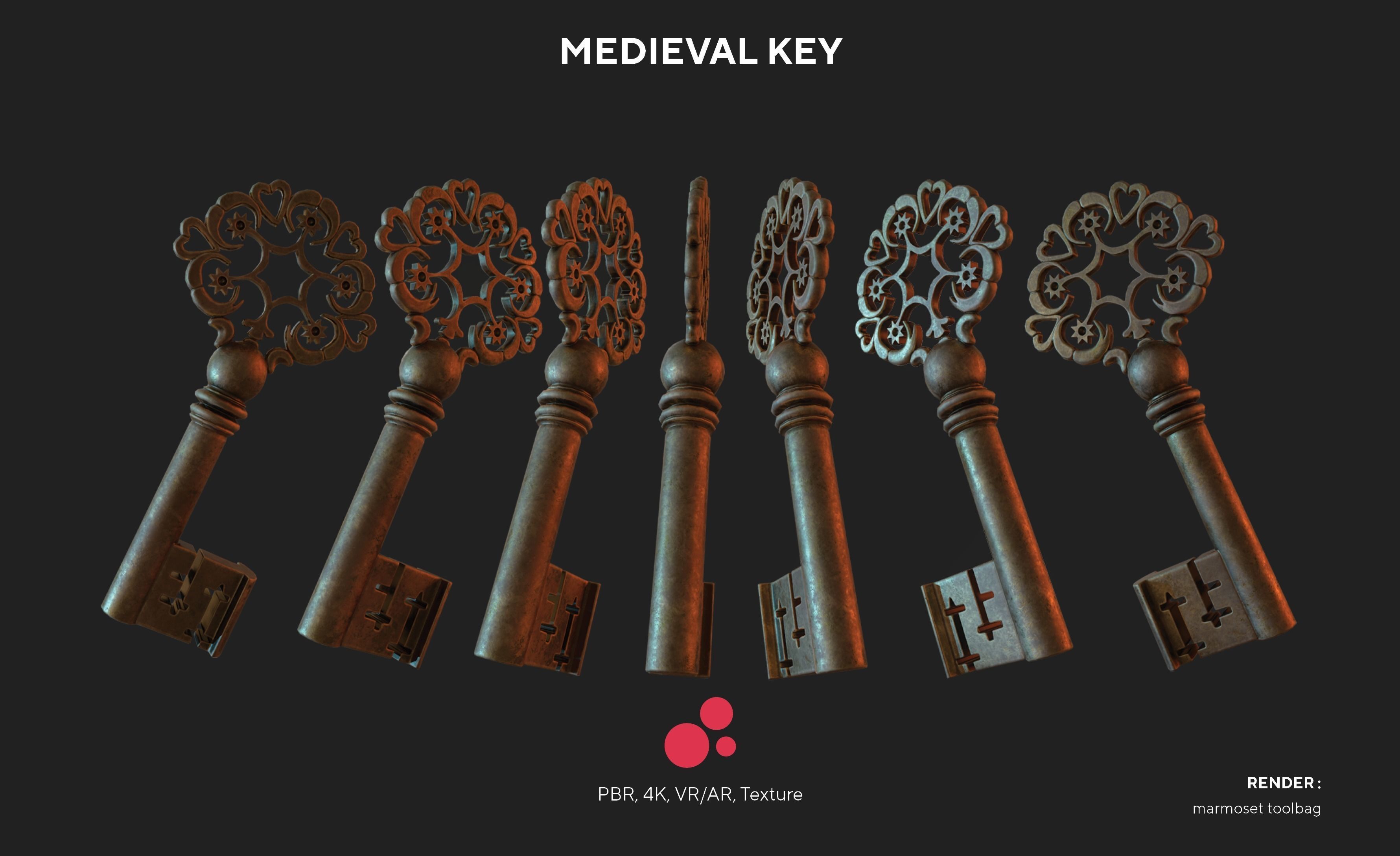 Medieval Keys Set 04 AR low-poly 3D model Low-poly 3D model_2