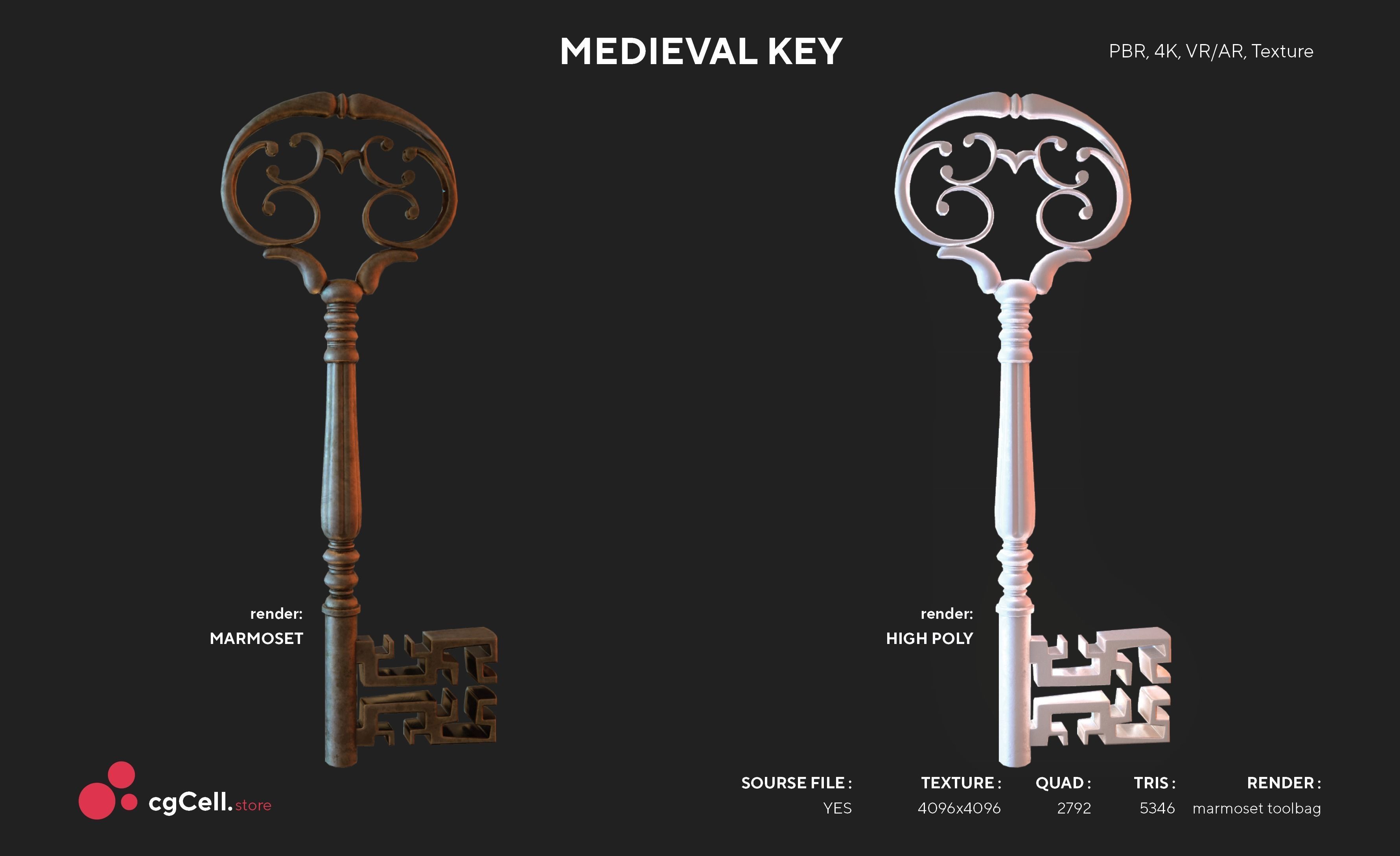 Medieval Keys Set 04 AR low-poly 3D model Low-poly 3D model_8