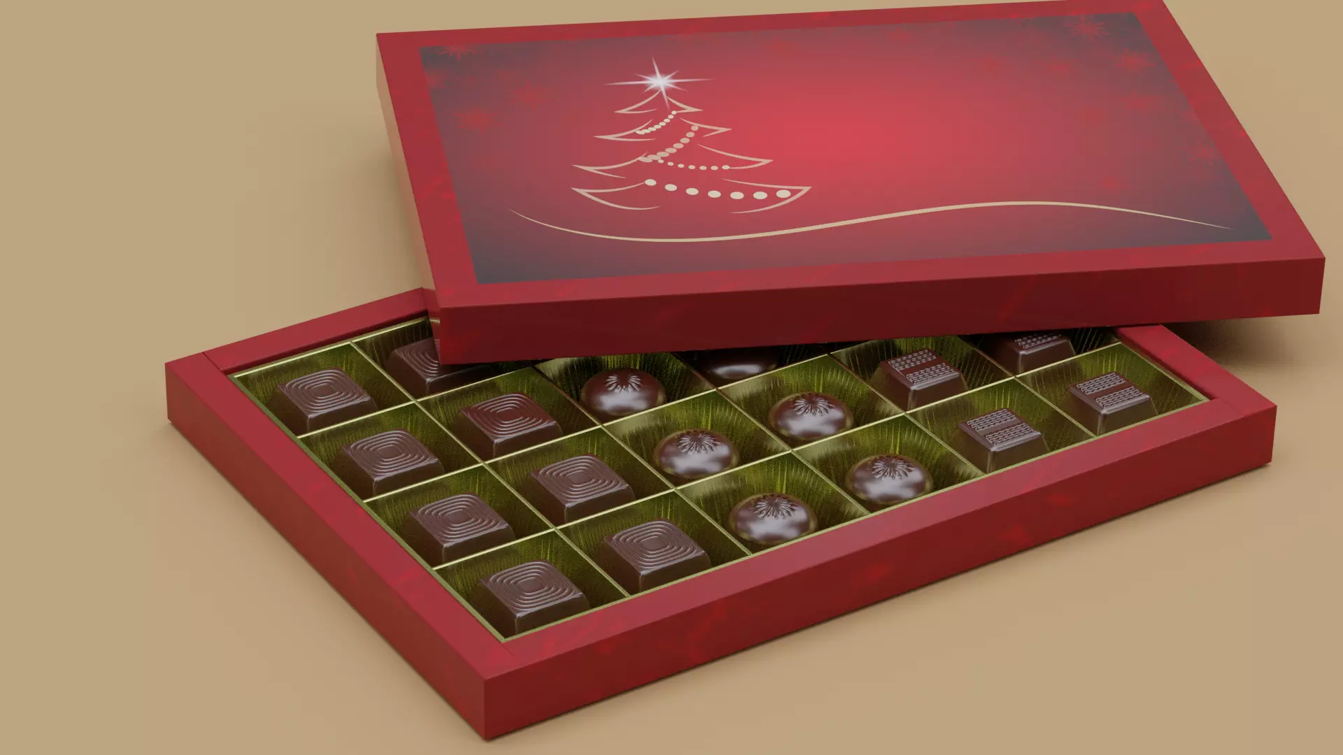 Chocolate christmas chocolates in box 3D model_0
