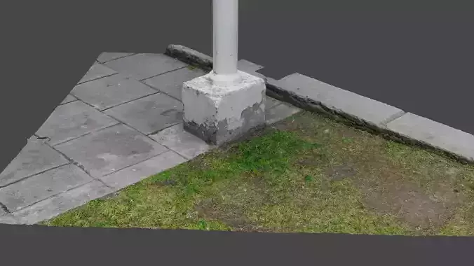 pillar sidewalk with grass and pole