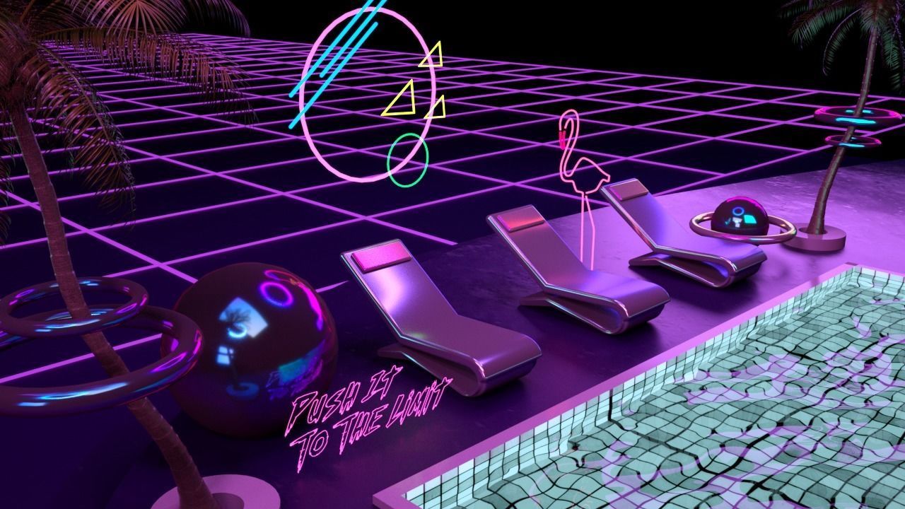 Retro Wave Scene - Vaporwave Low-poly 3D model_2