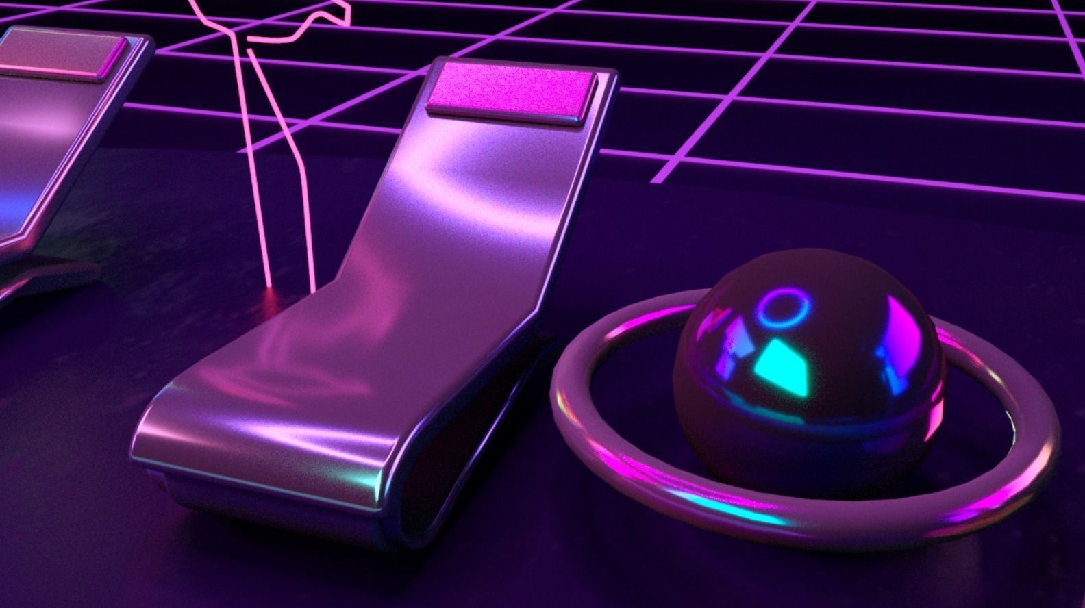 Retro Wave Scene - Vaporwave Low-poly 3D model_10