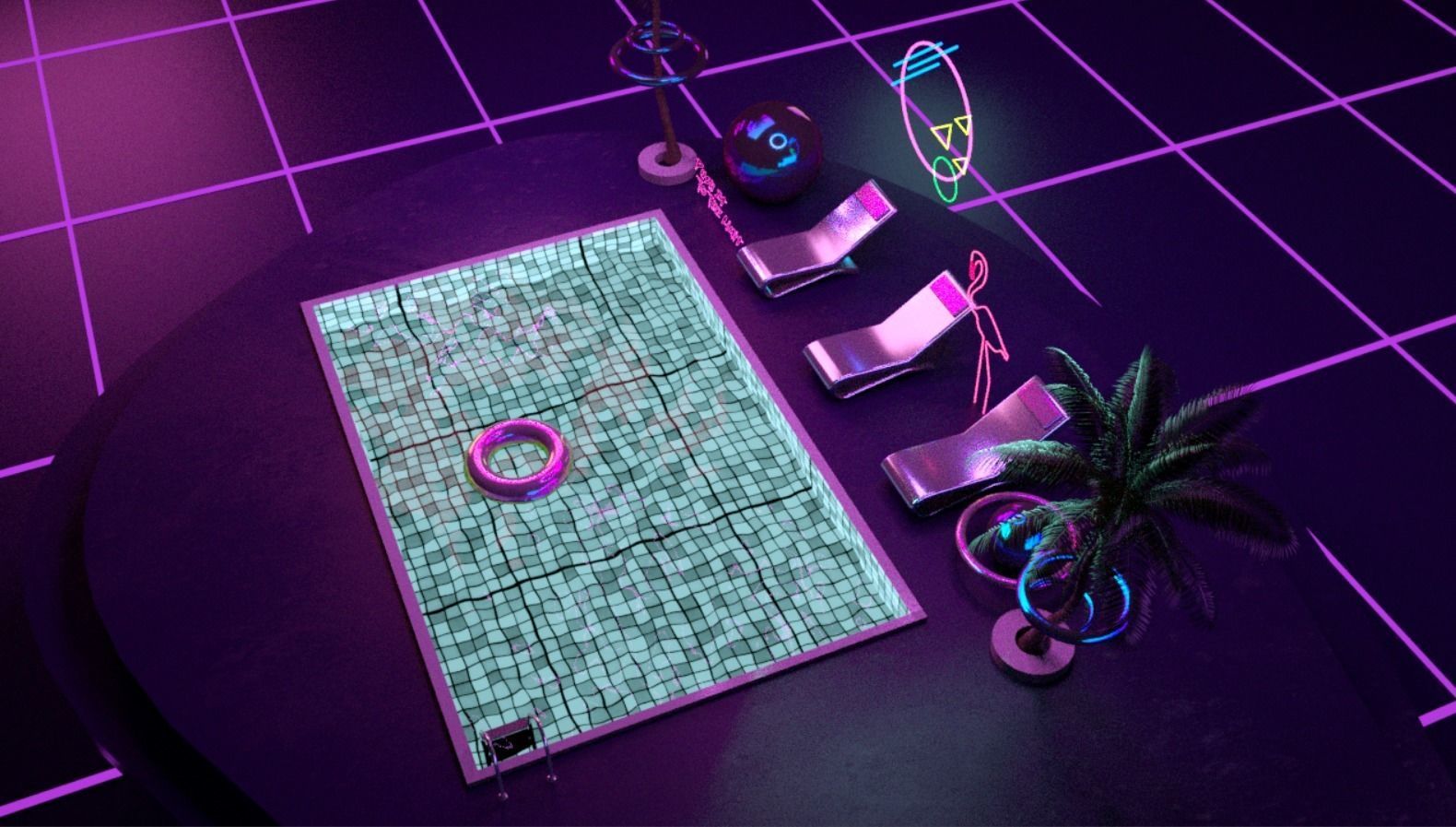 Retro Wave Scene - Vaporwave Low-poly 3D model_9