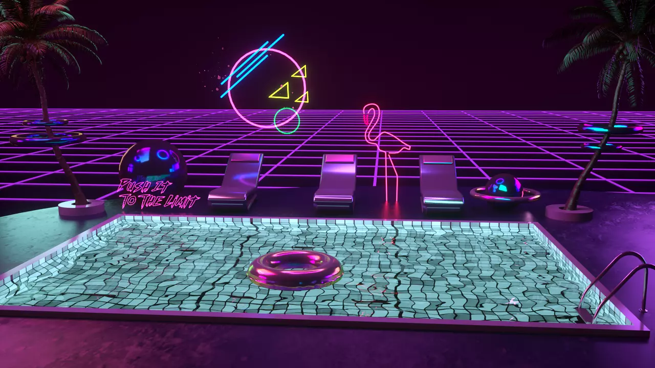 Retro Wave Scene - Vaporwave Low-poly 3D model_0