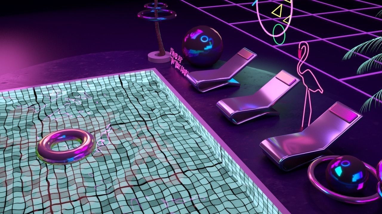 Retro Wave Scene - Vaporwave Low-poly 3D model_1