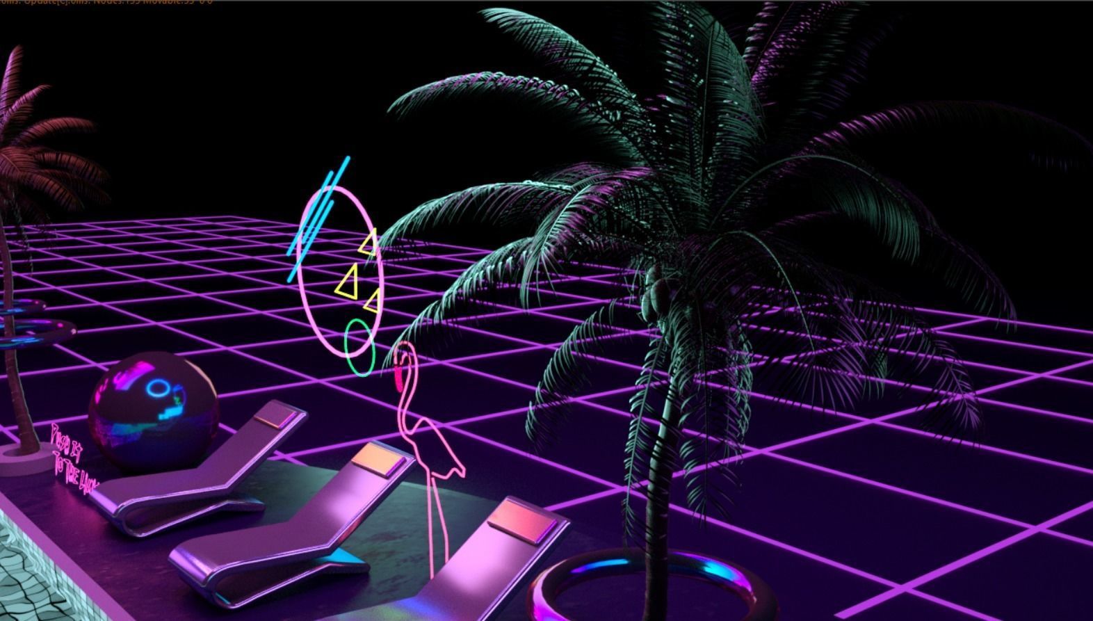 Retro Wave Scene - Vaporwave Low-poly 3D model_4