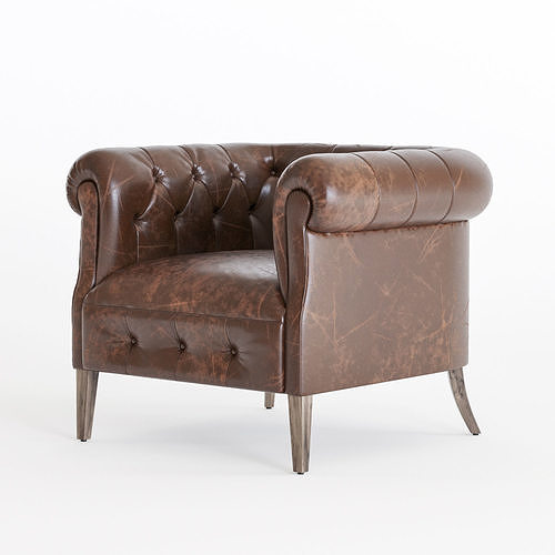 1930S ENGLISH TUFTED LEATHER TUB CHAIR 3D model