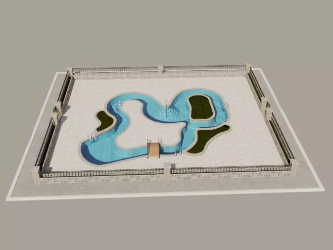 Lazy River Public Pool 3D model_0