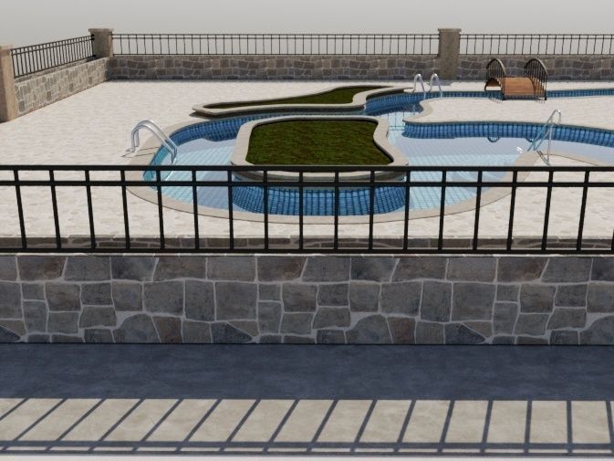 Lazy River Public Pool 3D model_4