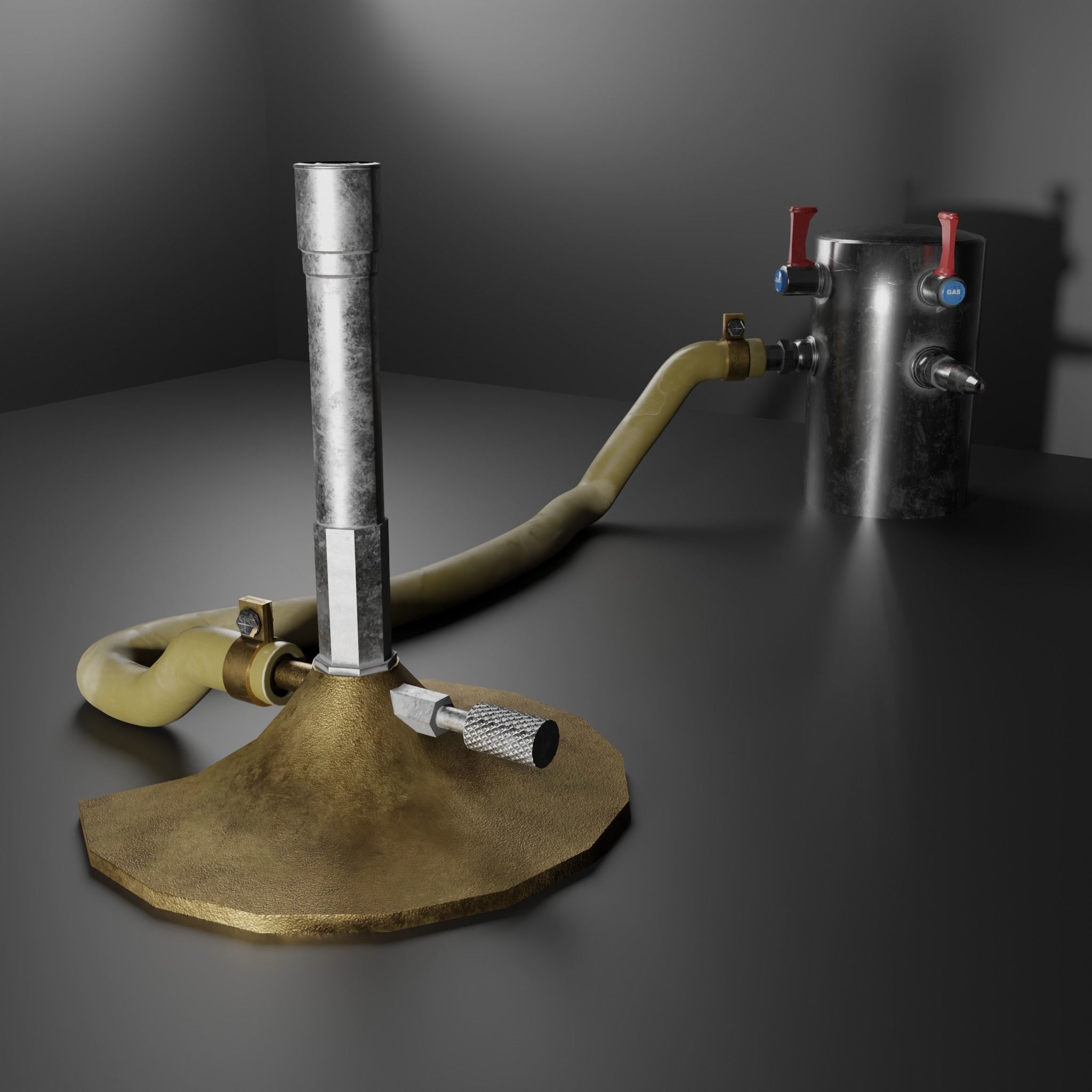 Bunsen Burner and Gas Nozzle Low-poly 3D model_6