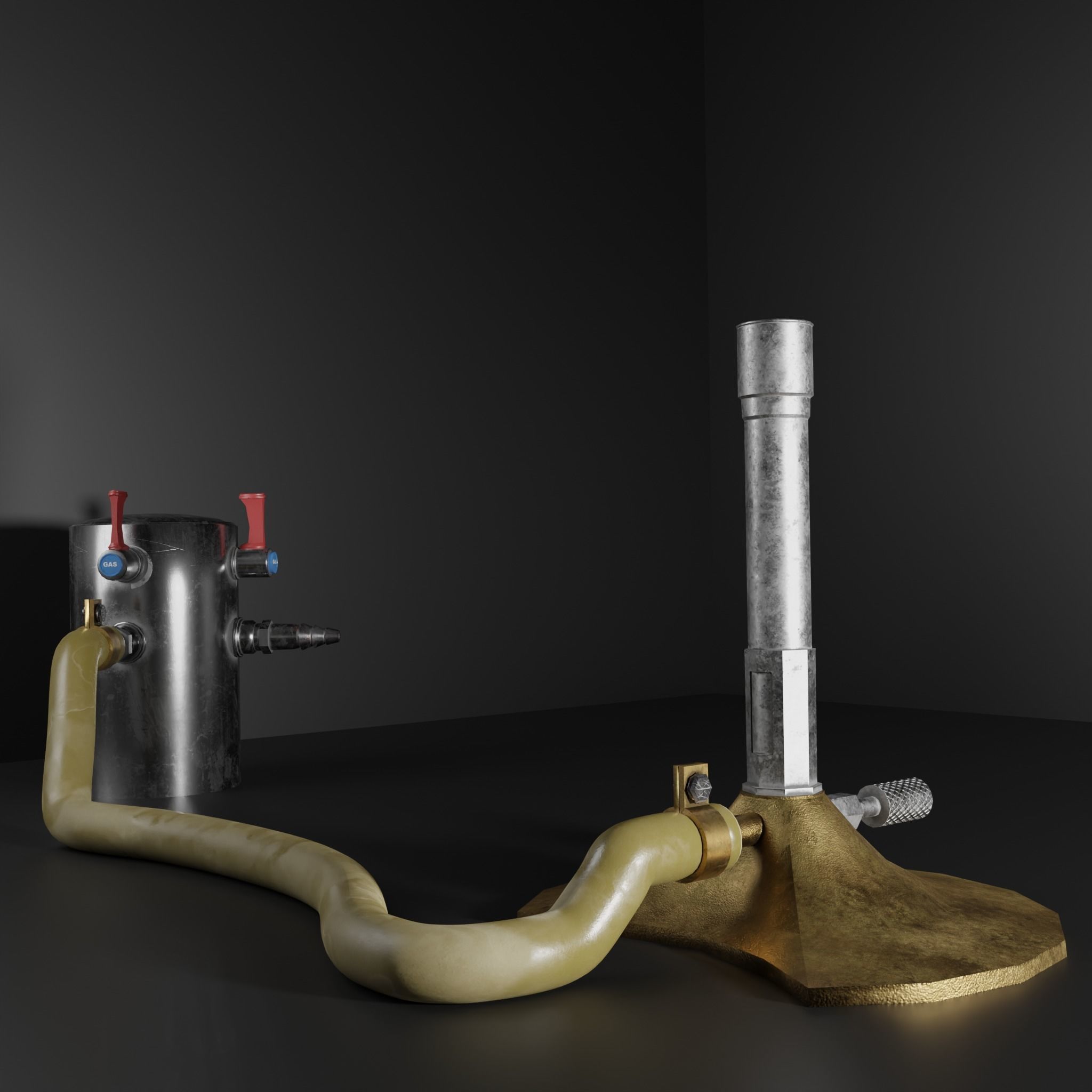 Bunsen Burner and Gas Nozzle Low-poly 3D model_7