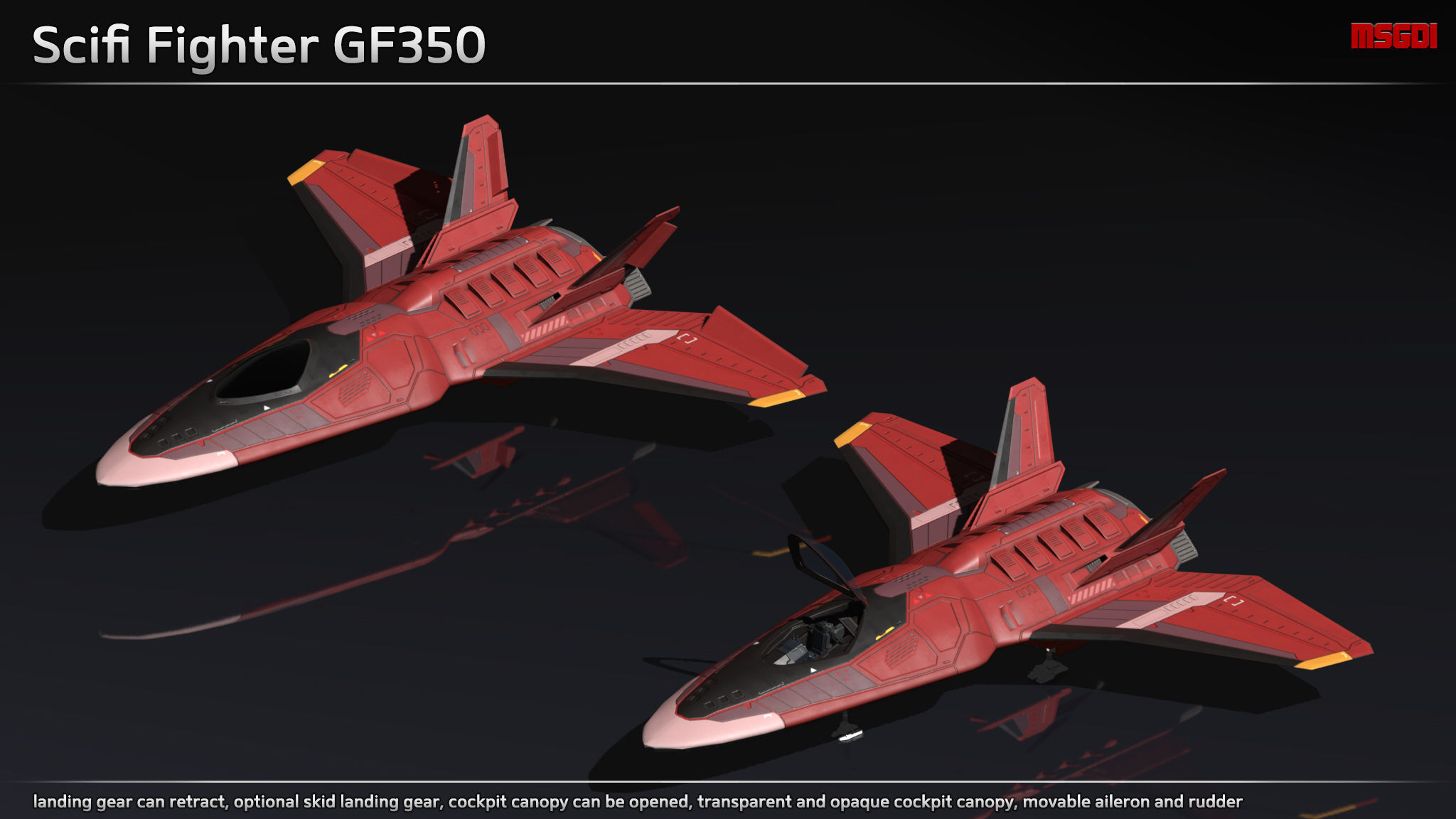 Scifi Fighter GF350 Low-poly 3D model_2