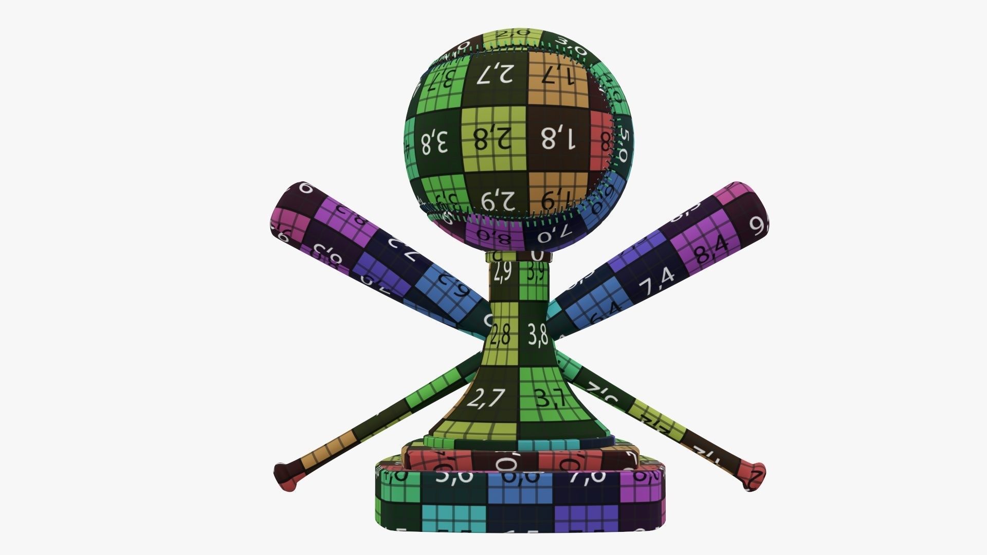 Trophy baseball ball and bats 3D model_11