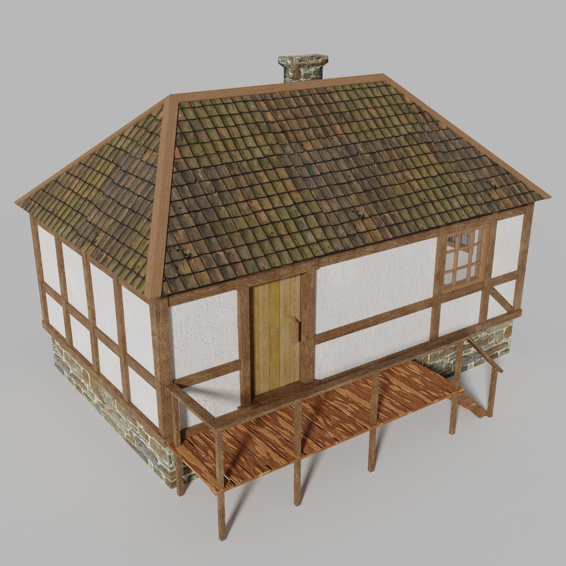 Medieval house Free low-poly 3D model_3