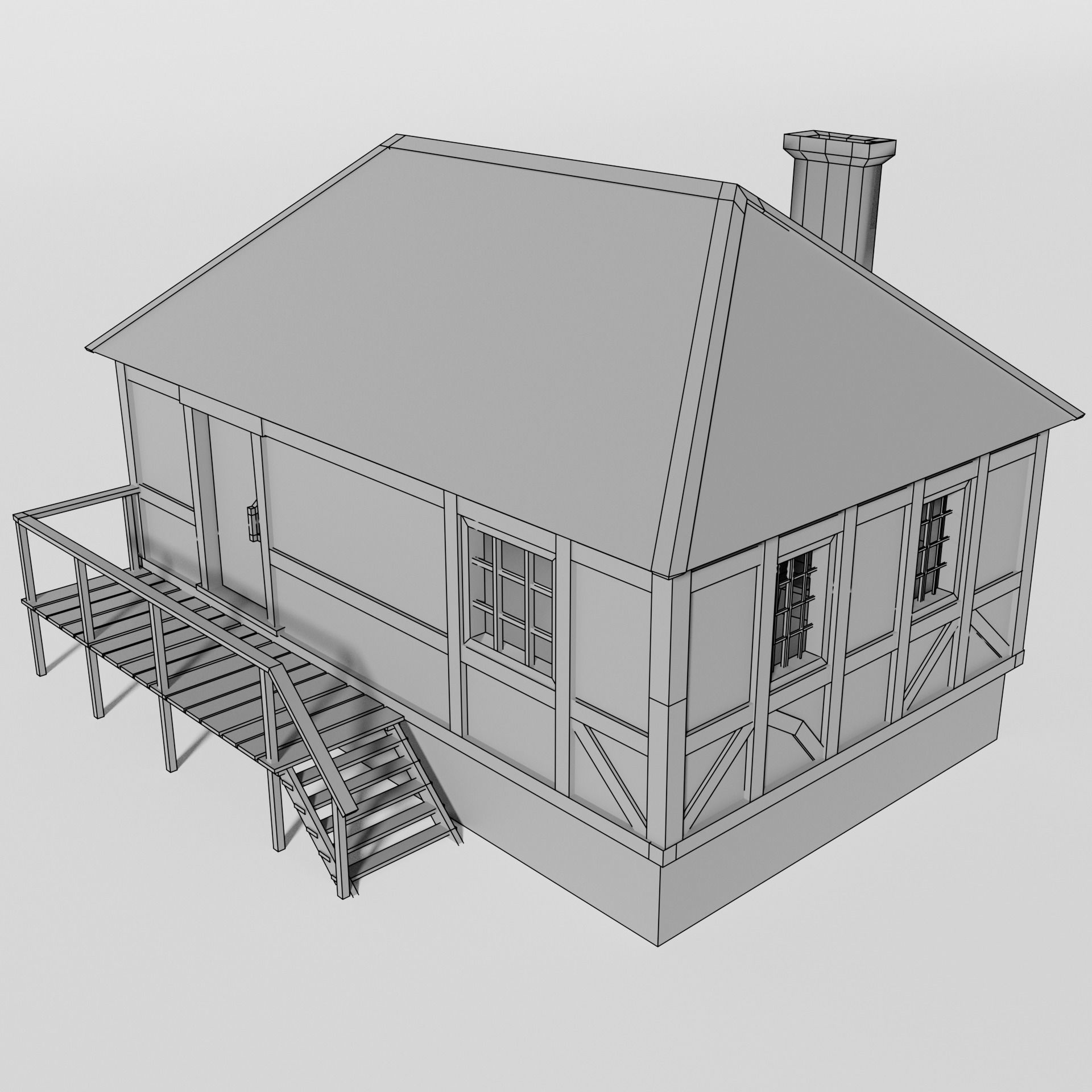 Medieval house Free low-poly 3D model_6