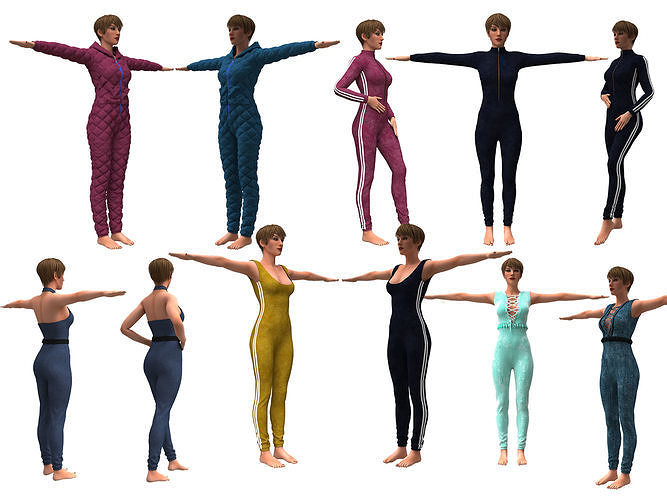 3d realistic collection 5 female with clothing design 