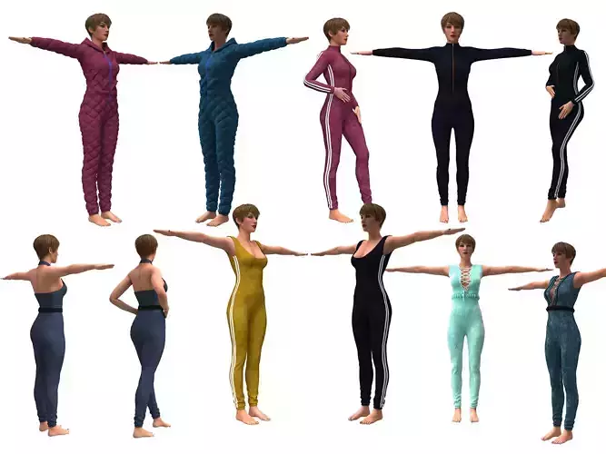 3d realistic collection 5 female with clothing design 