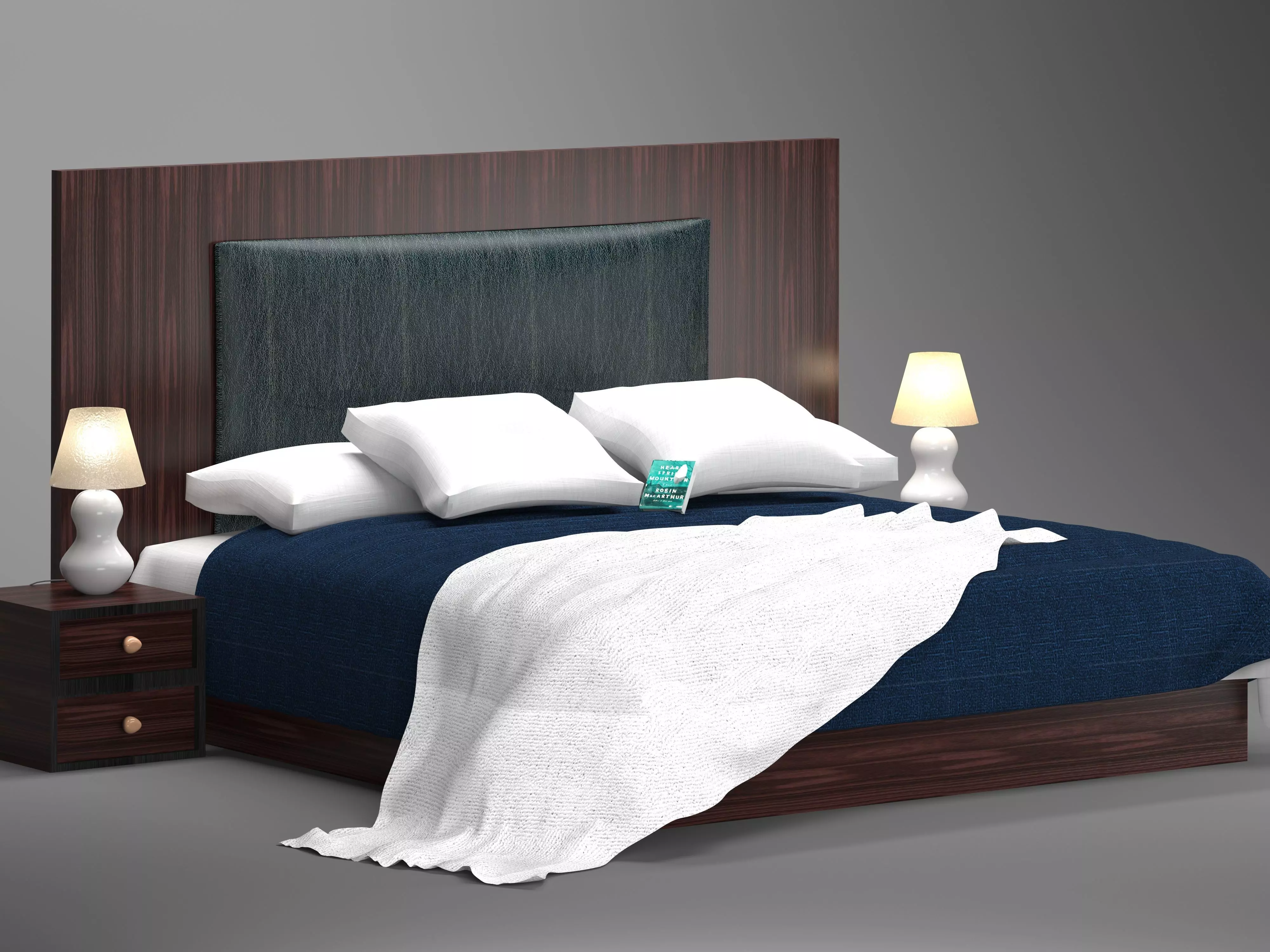 bedroom with wooden bed Free 3D model