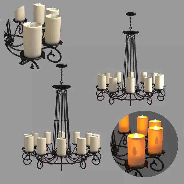 Chandelier wrought iron with candles 3D model