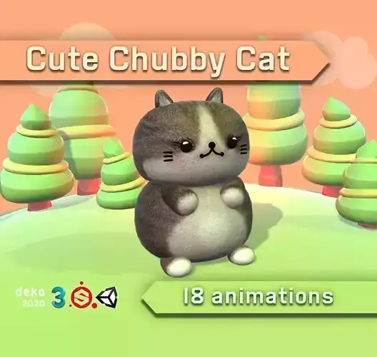 Cute Chubby Cat Low-poly 3D model
