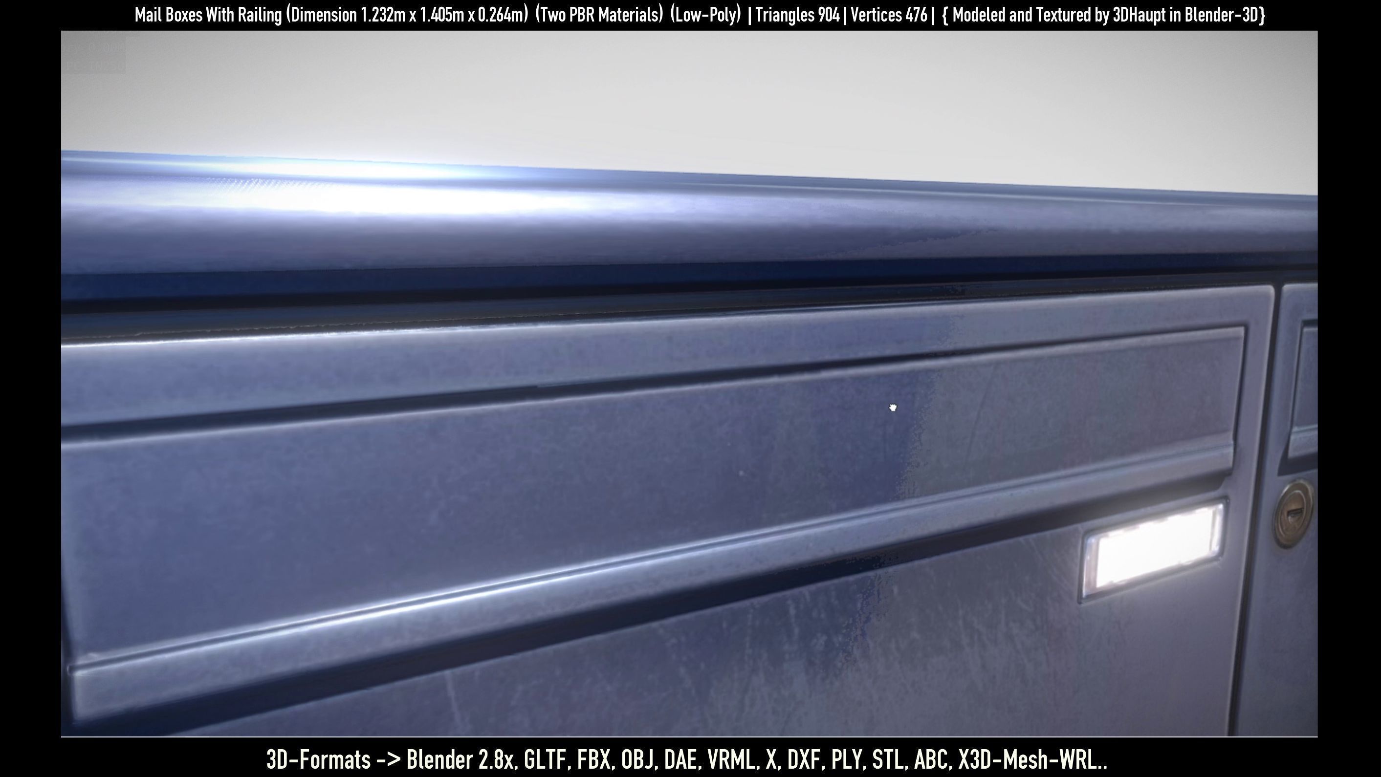 Mail Boxes with Railing Low-poly 3D model_40