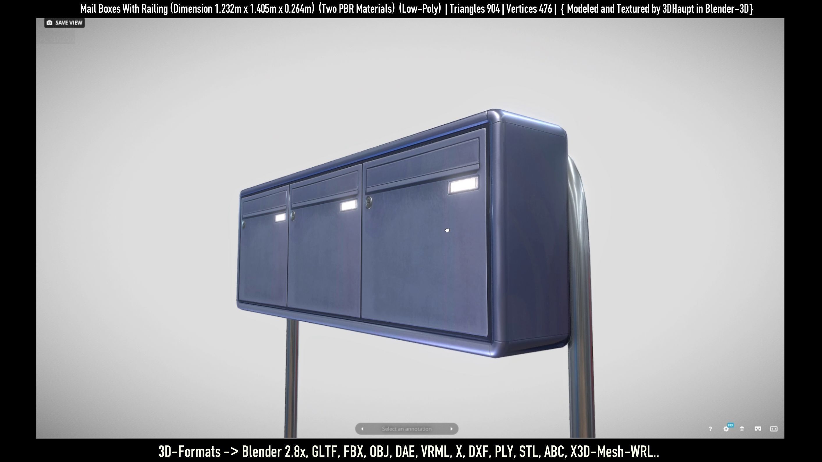 Mail Boxes with Railing Low-poly 3D model_93