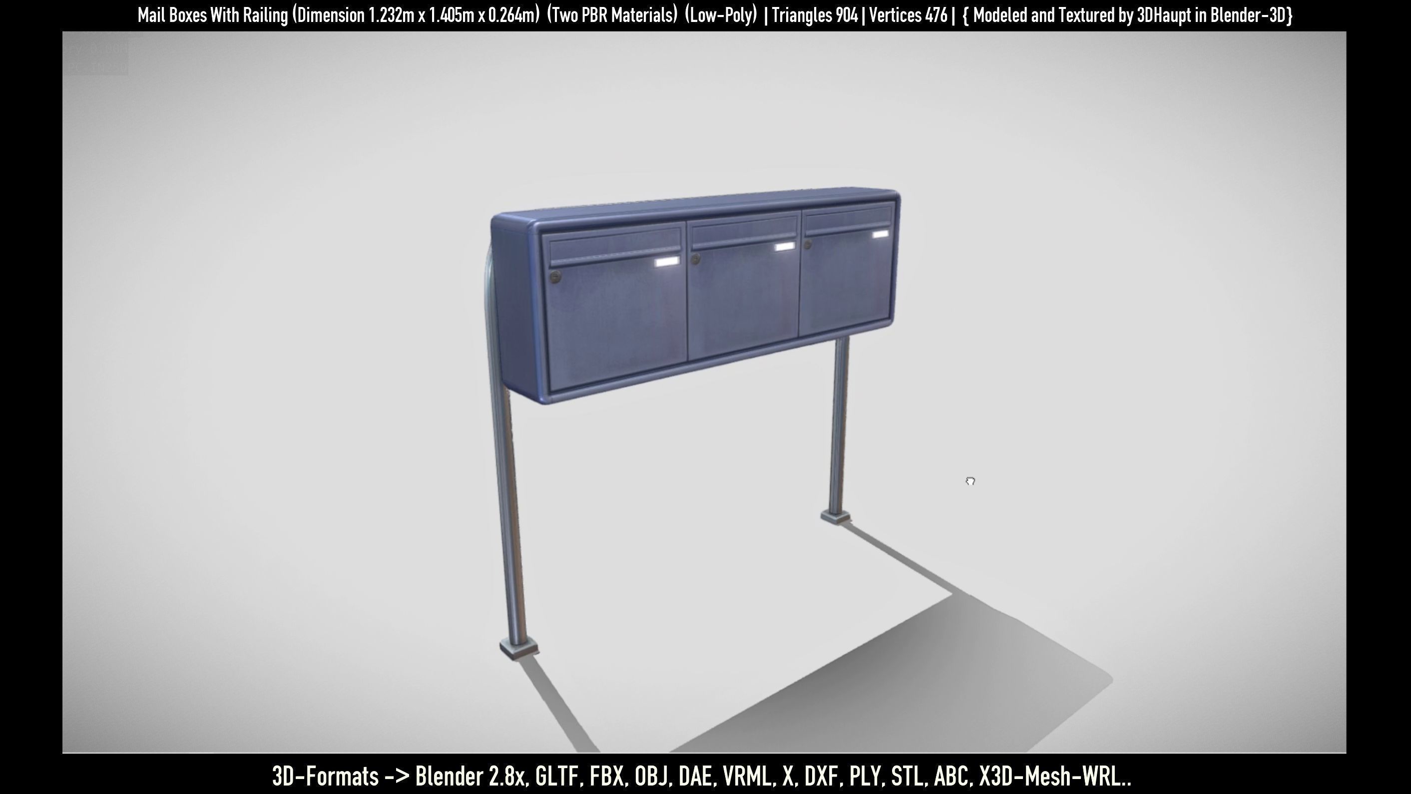 Mail Boxes with Railing Low-poly 3D model_52
