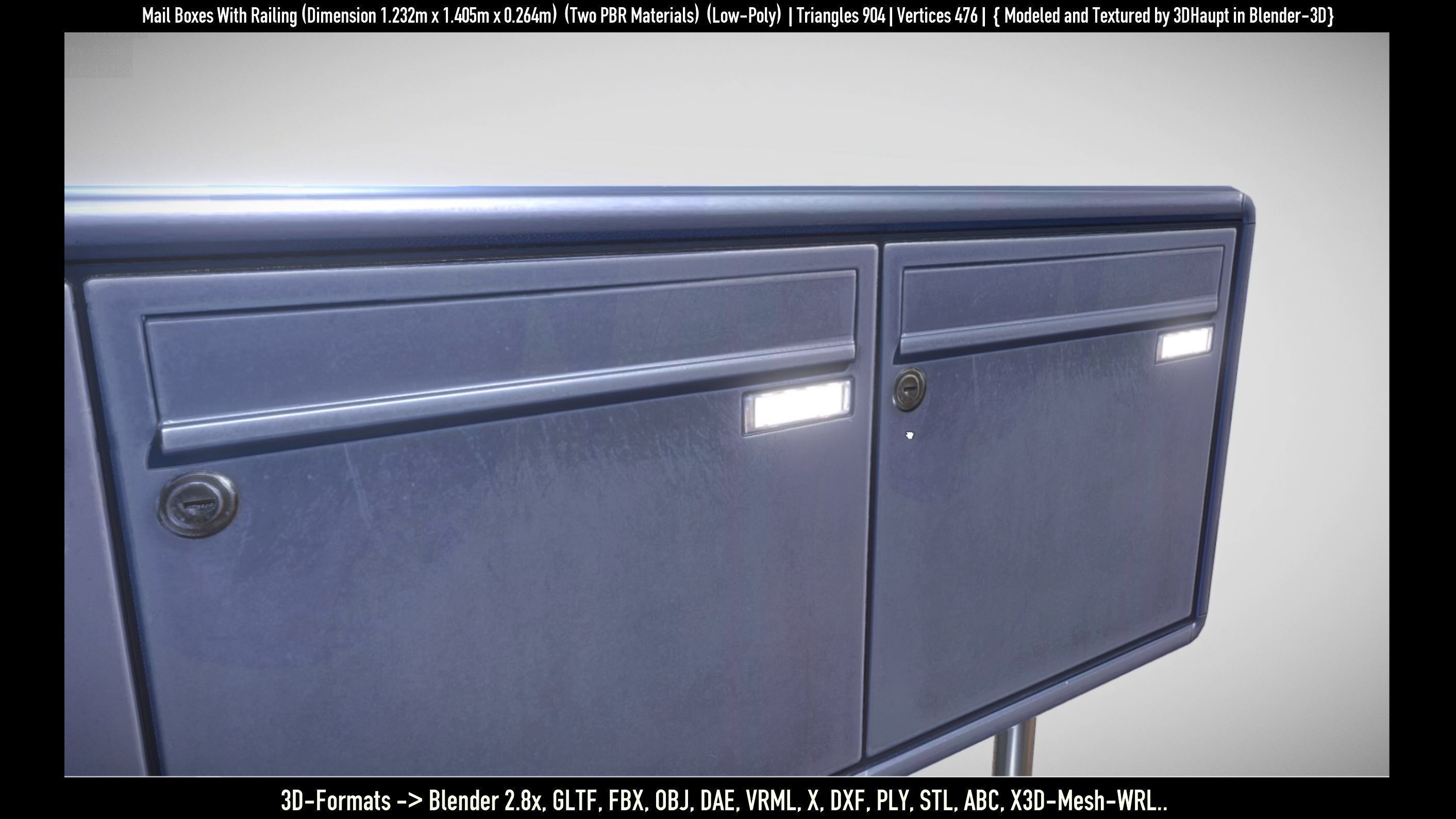 Mail Boxes with Railing Low-poly 3D model_38