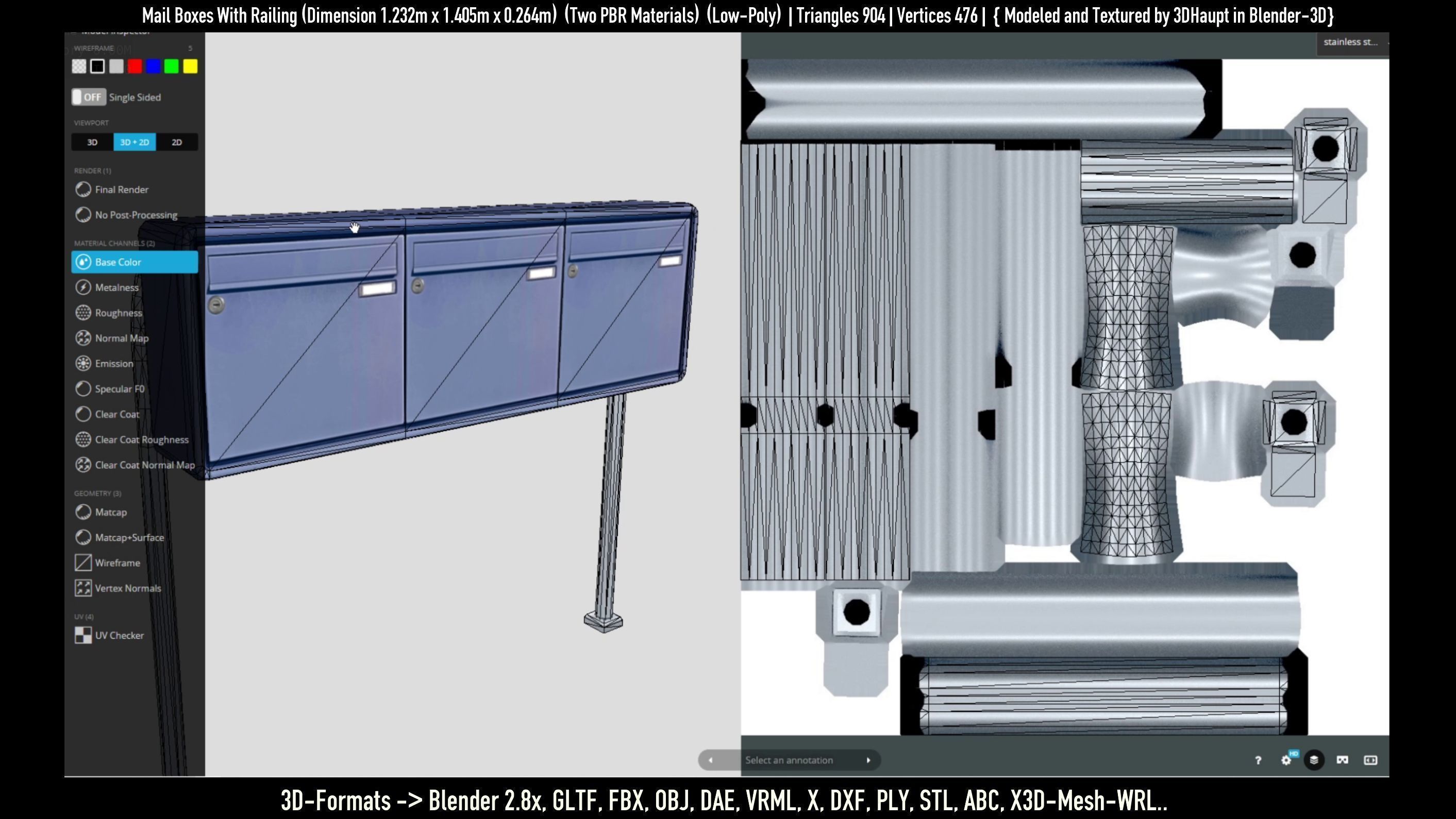 Mail Boxes with Railing Low-poly 3D model_24