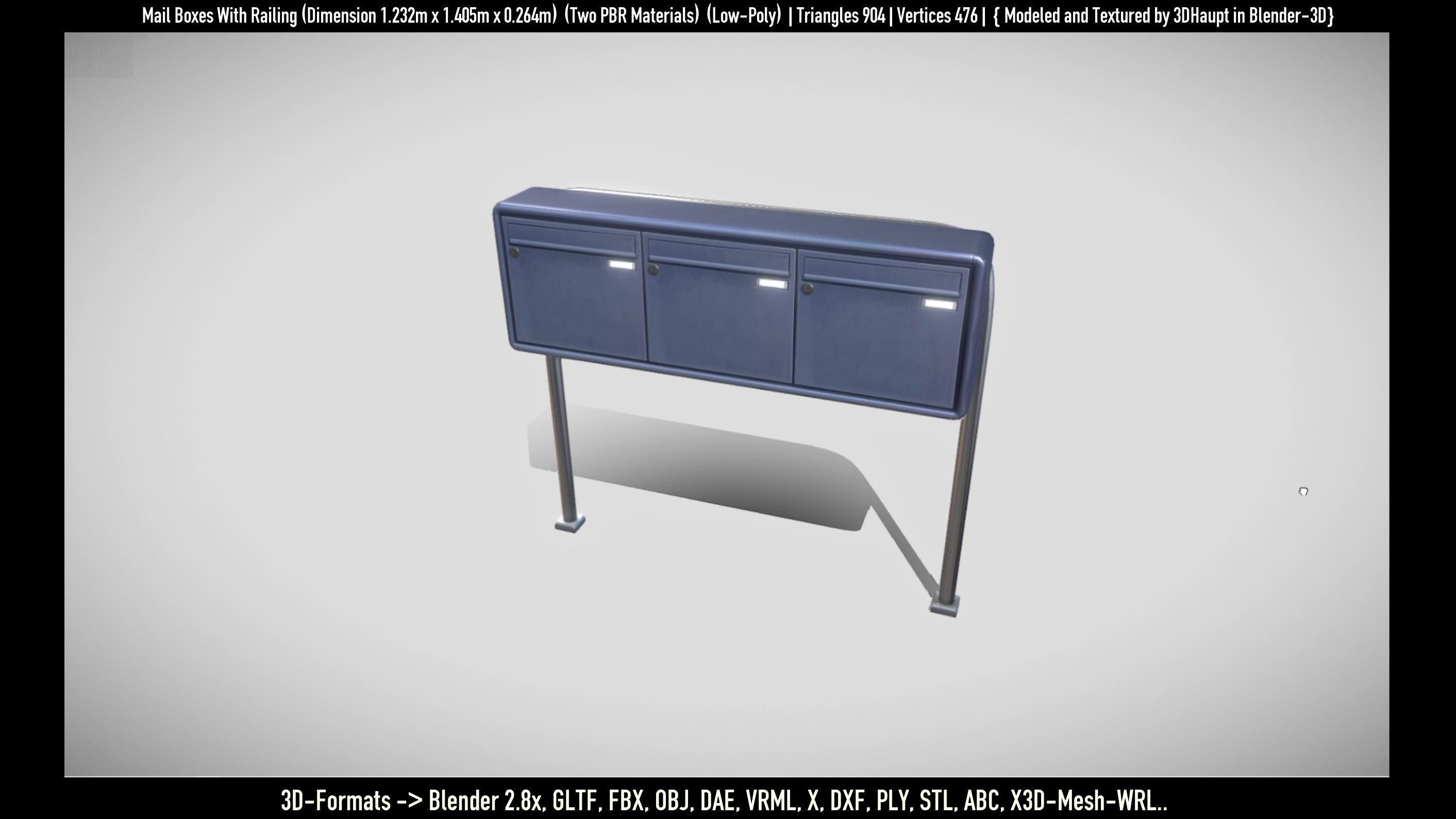 Mail Boxes with Railing Low-poly 3D model_9