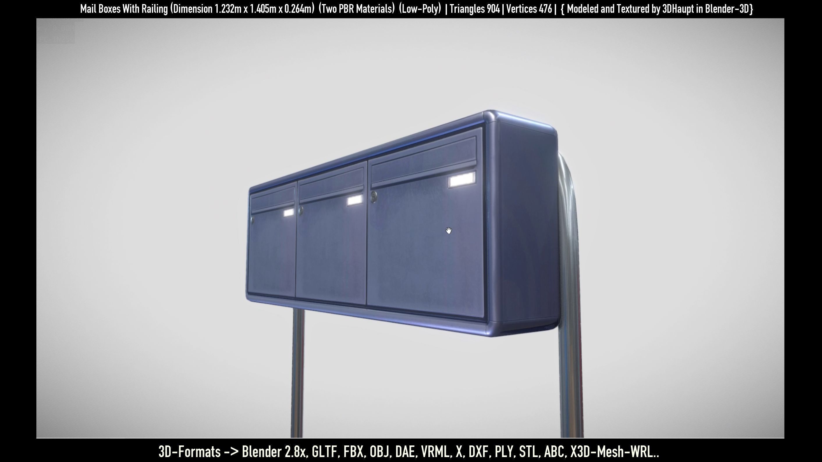 Mail Boxes with Railing Low-poly 3D model_14