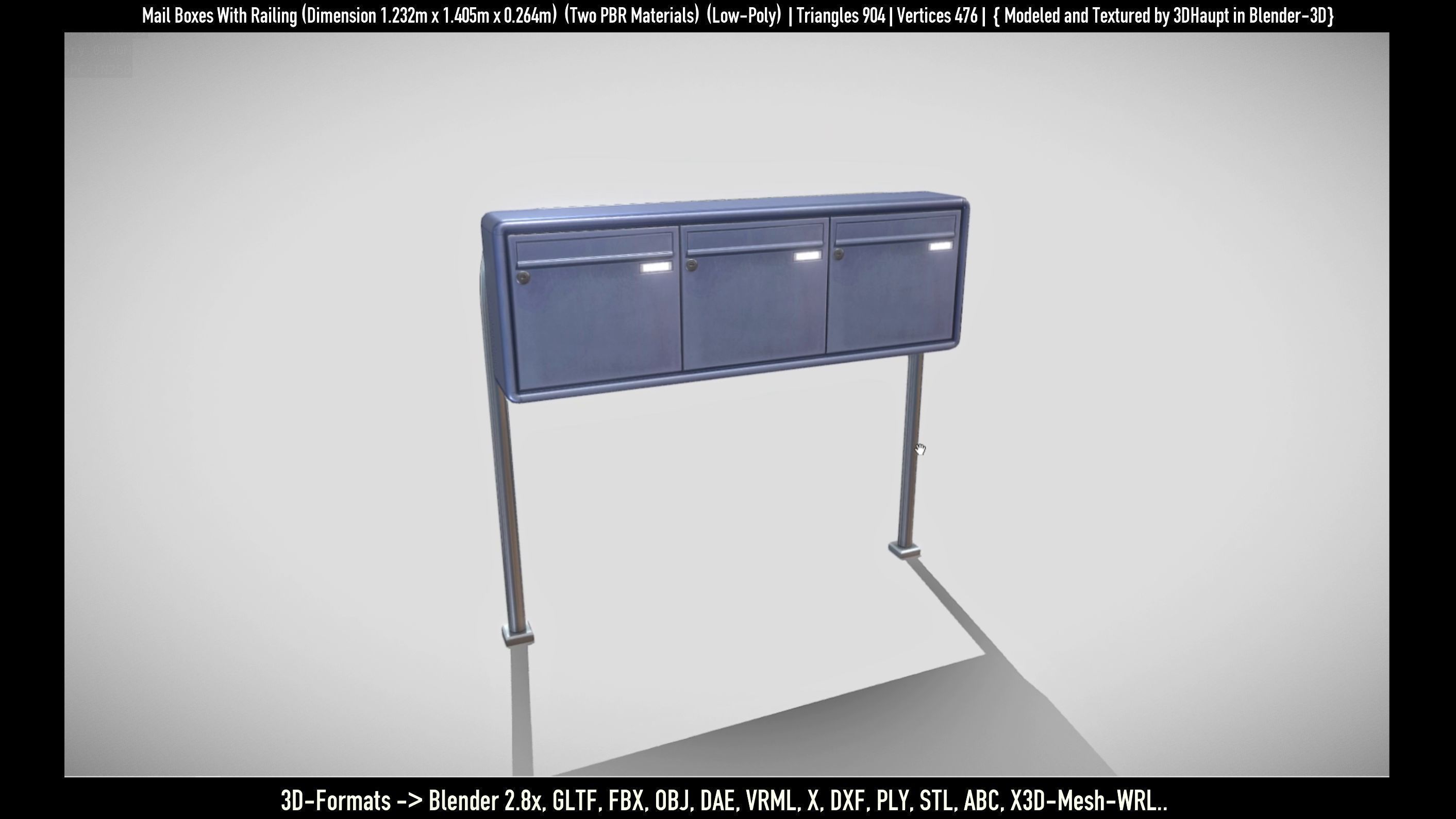 Mail Boxes with Railing Low-poly 3D model_13