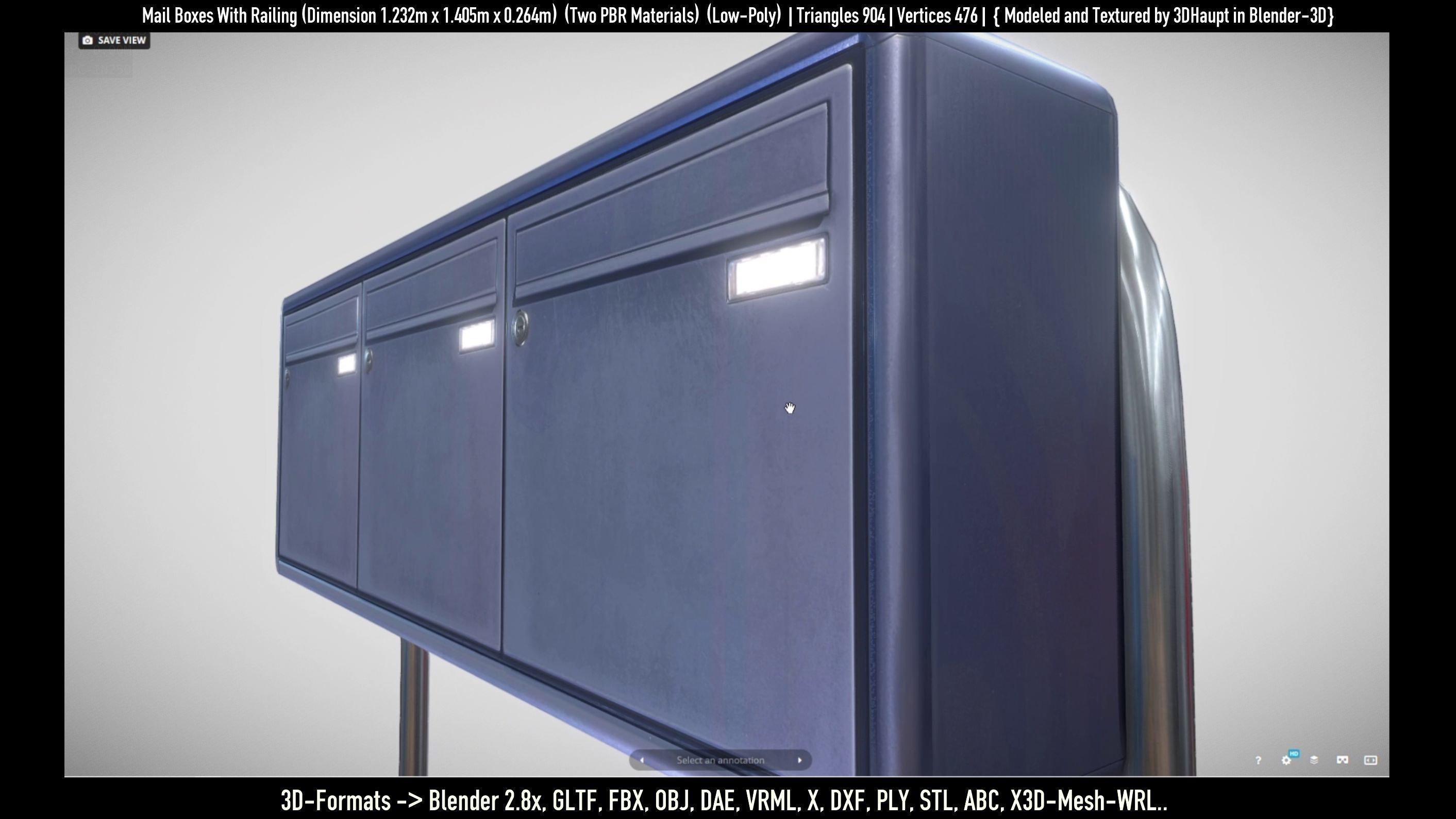 Mail Boxes with Railing Low-poly 3D model_33