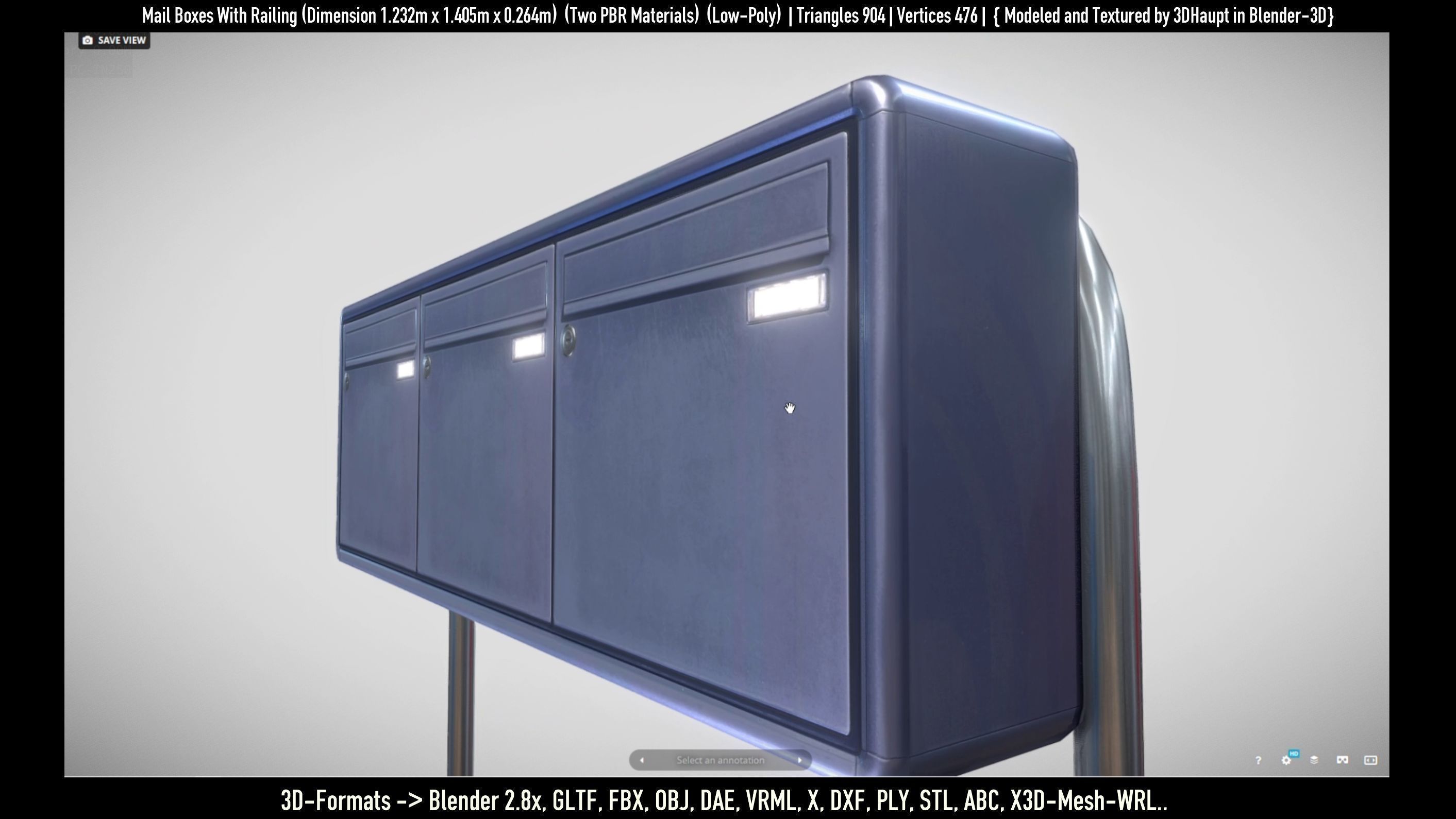 Mail Boxes with Railing Low-poly 3D model_32