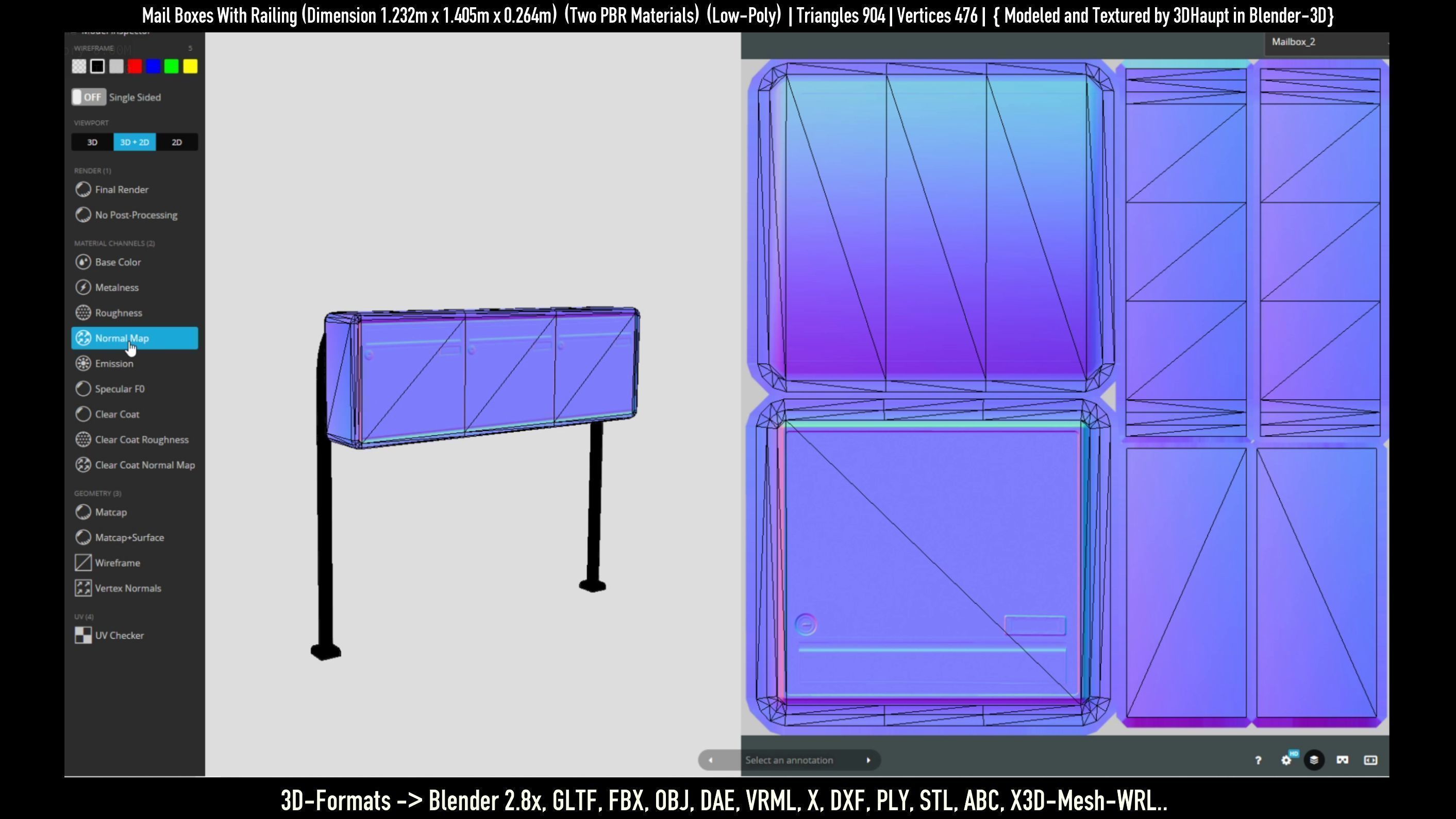 Mail Boxes with Railing Low-poly 3D model_29
