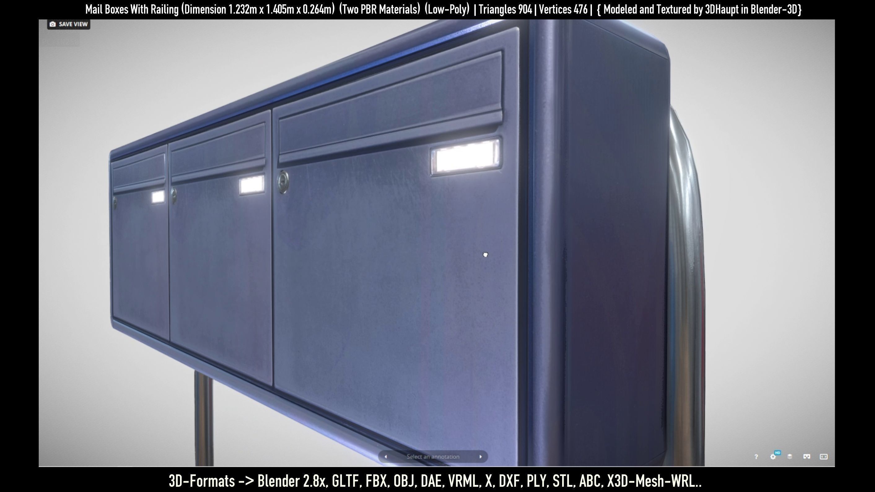 Mail Boxes with Railing Low-poly 3D model_34