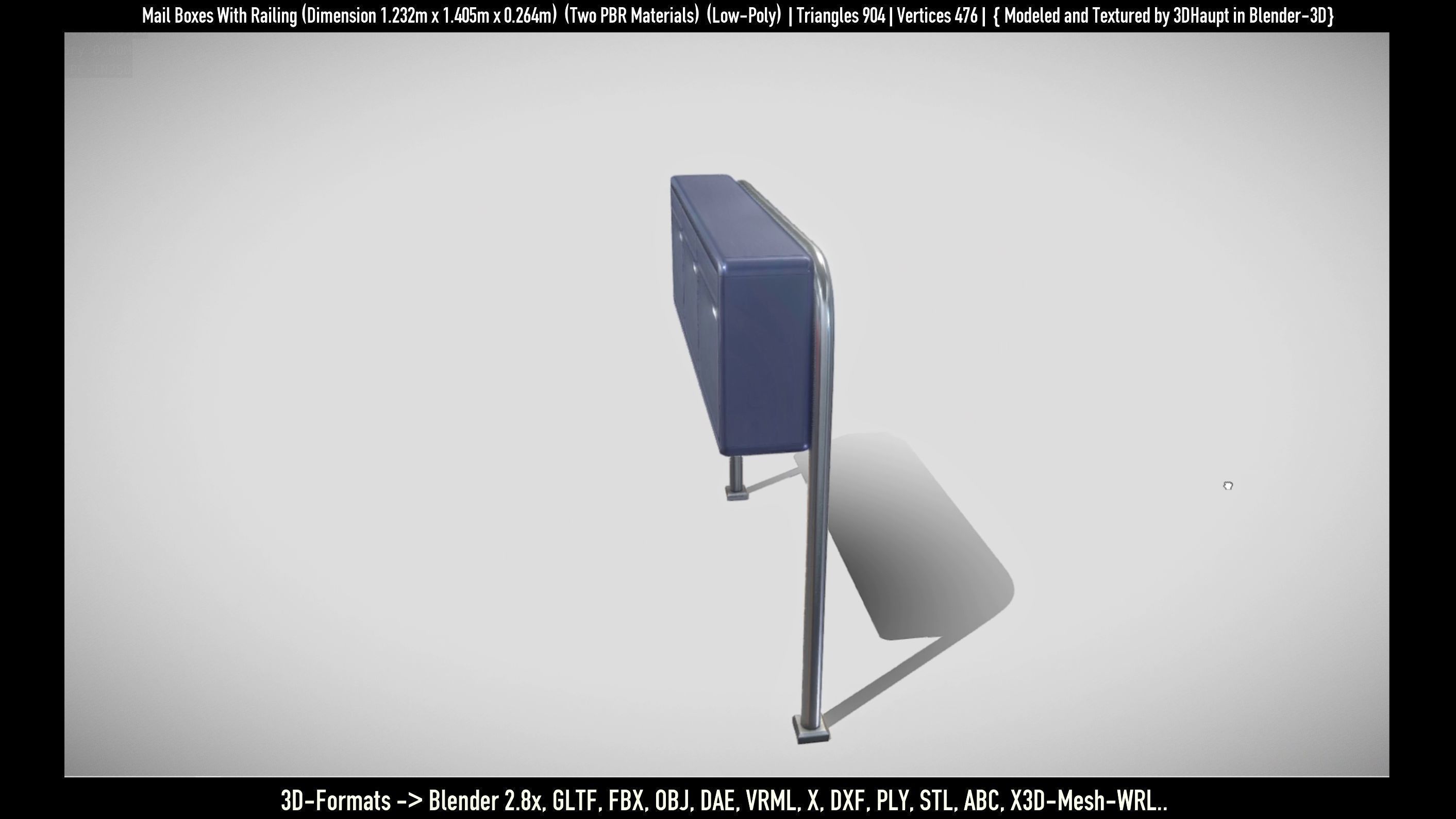 Mail Boxes with Railing Low-poly 3D model_8